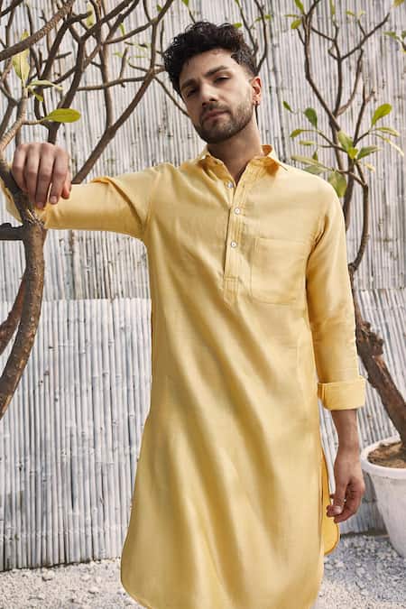 Buy Charkhee Yellow Chanderi, , Satin Full Sleeve Pathani Kurta And Salwar Set Online at Aza Fashions Buy_Charkhee_Yellow Chanderi, , Satin Full Sleeve Pathani Kurta And Salwar Set _Online_at_Aza_Fashions