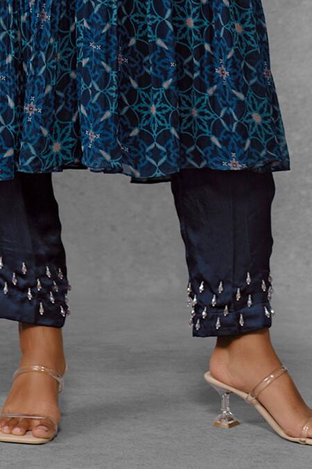 Shop_Riraan Couture_Blue Net, Georgette, Cotton Satin, Rayon Tassels, Printed Anarkali Set_Online_at_Aza_Fashions