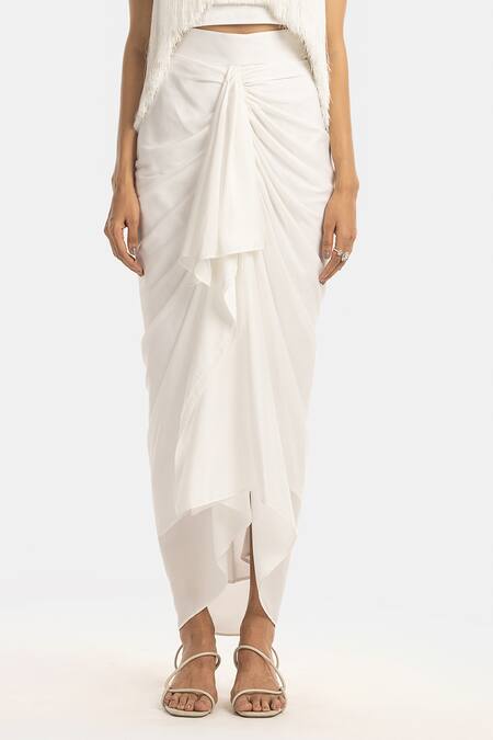 431-88 By Shweta Kapur_White Satin Samara Pencil Fit Skirt_Online_at_Aza_Fashions