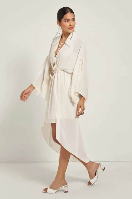Buy Style Junkiie Ivory Modal Fringe Shawl Neck Wrap Collar Midi Dress Online at Aza Fashions Buy_Style Junkiie_Ivory Modal Fringe Shawl Neck Wrap Collar Midi Dress _Online_at_Aza_Fashions