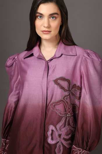 Shop Sakshi Khetterpal Wine Chanderi Silk Embroidery Shawl Neck Shirt And Bell Bottom Pant Set Online at Aza Fashions Shop_Sakshi Khetterpal_Wine Chanderi Silk Embroidery Shawl Neck Shirt And Bell Bottom Pant Set _Online_at_Aza_Fashions