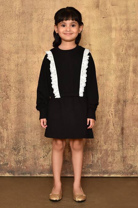 Samyukta Singhania_Black Cotton Terry Plain Lace Detailing Top And Skirt Set_Online_at_Aza_Fashions