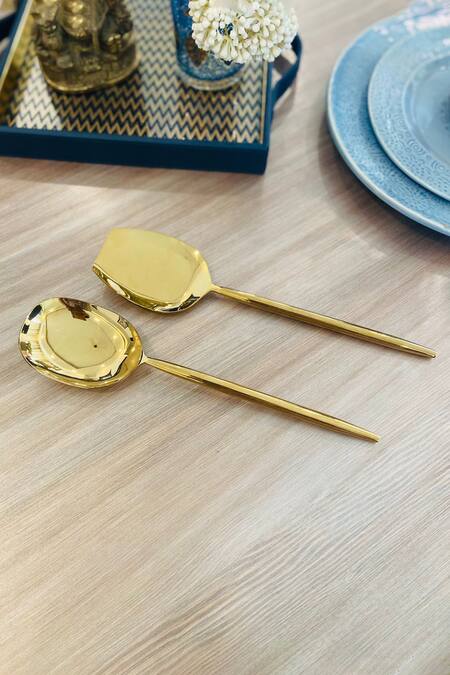 Shop Mommywise Gold 304stainless Steel Plain Serving Spoons - Set Of 4 Online at Aza Fashions Shop_Mommywise_Gold 304stainless Steel Plain Serving Spoons - Set Of 4_Online_at_Aza_Fashions