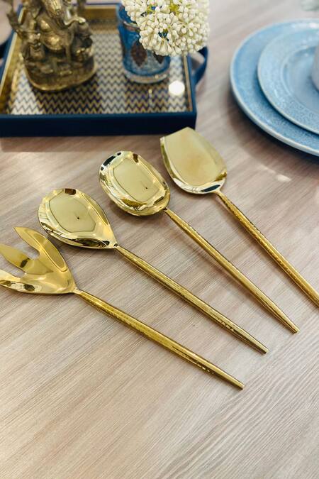 Mommywise Gold 304stainless Steel Hammered Serving Spoons - Set Of 4 Online at Aza Fashions Mommywise_Gold 304stainless Steel Hammered Serving Spoons - Set Of 4_Online_at_Aza_Fashions