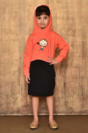Samyukta Singhania_Black Cotton Terry Cartoon Motif Top And Skirt Set_Online_at_Aza_Fashions