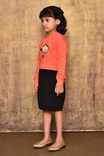 Buy_Samyukta Singhania_Black Cotton Terry Cartoon Motif Top And Skirt Set_Online_at_Aza_Fashions