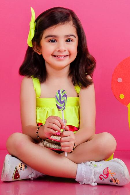 The Little Celebs Green Cotton Crop Top And Shorts Set Online at Aza Fashions The Little Celebs_Green Cotton Crop Top And Shorts Set _Online_at_Aza_Fashions