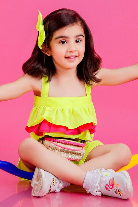 Buy The Little Celebs Green Cotton Crop Top And Shorts Set Online at Aza Fashions Buy_The Little Celebs_Green Cotton Crop Top And Shorts Set _Online_at_Aza_Fashions