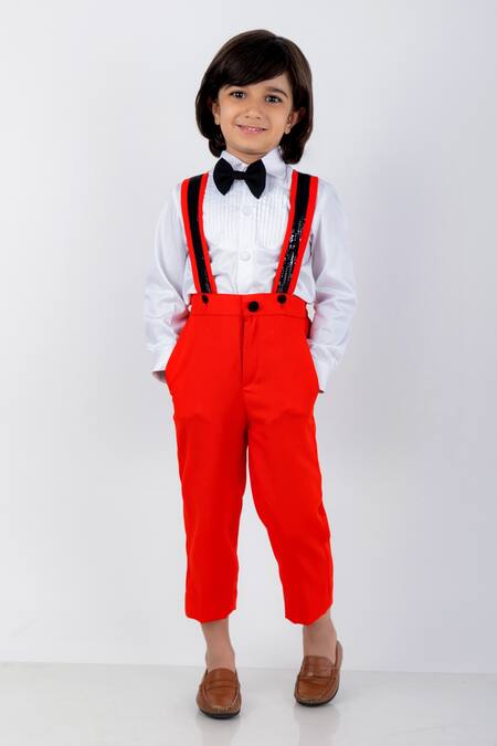 The Little Celebs Red Cotton, Lycra Sequins Suspender Pant And Shirt Set at Aza Fashions The Little Celebs_Red Cotton, Lycra Sequins Suspender Pant And Shirt Set _at_Aza_Fashions