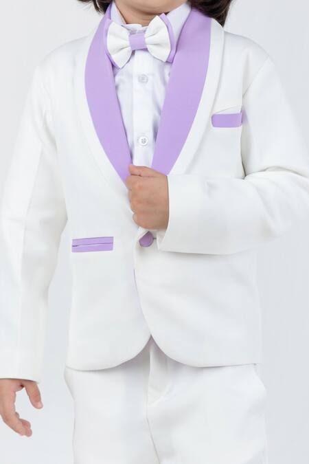 Buy_The Little Celebs_White Cotton, Lycra, Satin Lapel Collar Suit Set _Online_at_Aza_Fashions