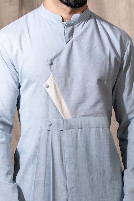 Shreyansh Designs Blue Cotton Linen Blend Solid Asymmetric Kurta Online at Aza Fashions Shreyansh Designs_Blue Cotton Linen Blend Solid Asymmetric Kurta _Online_at_Aza_Fashions