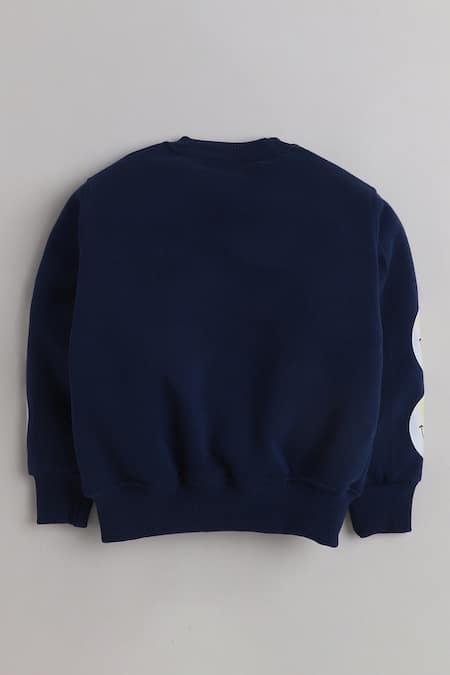 Knitting Doodles_Blue Fleece Printed Smiley Sleeved Top And Joggers Set_Online_at_Aza_Fashions