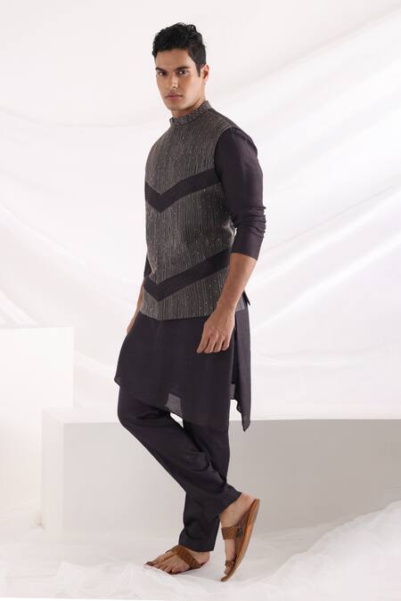 Buy_Smriti By Anju Agarwal_Black Linen, Satin Embroidery Bundi _Online_at_Aza_Fashions