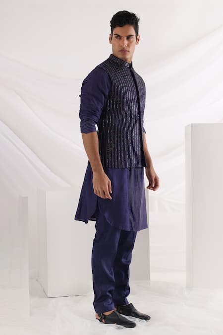 Smriti By Anju Agarwal_Purple Linen, Satin, Crepe Embroidery Cord Work Bundi _Online_at_Aza_Fashions