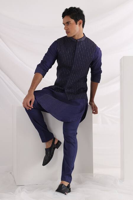 Buy_Smriti By Anju Agarwal_Purple Linen, Satin, Crepe Embroidery Cord Work Bundi _Online_at_Aza_Fashions