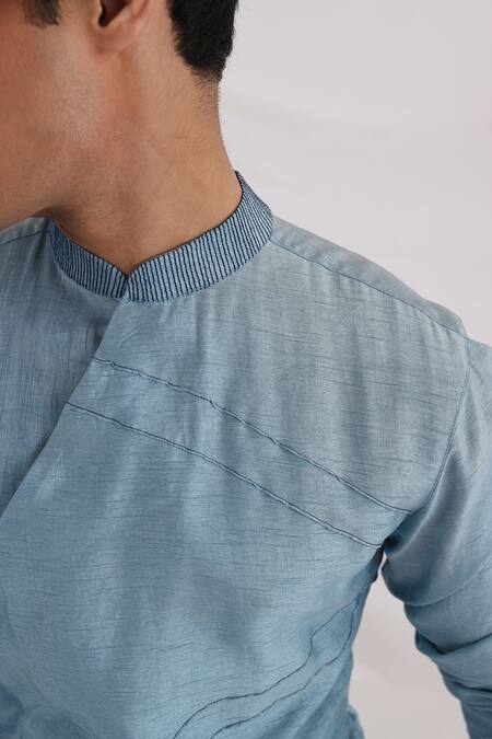 Buy_Smriti By Anju Agarwal_Blue Bamboo, Cotton Embroidery Draped Kurta Set _Online_at_Aza_Fashions