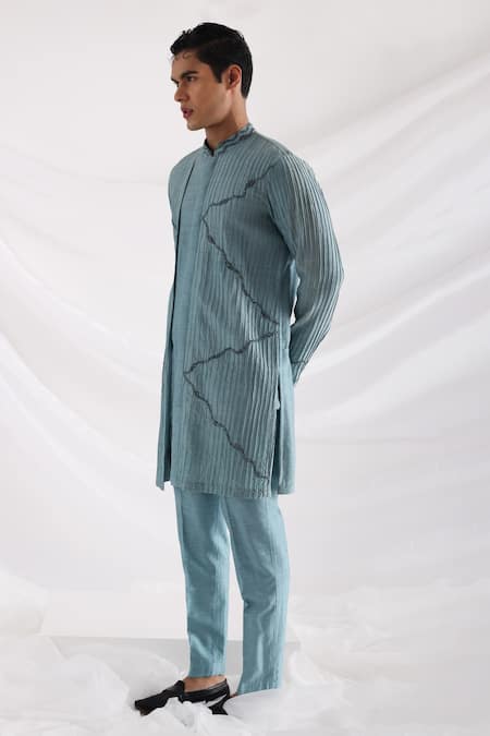 Buy_Smriti By Anju Agarwal_Blue Bamboo, Cotton, Silk Embroidery Layered And Kurta Set _Online_at_Aza_Fashions