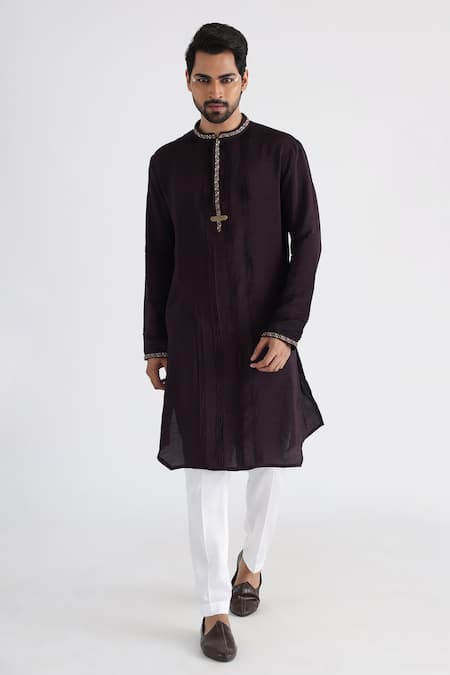 Buy_Smriti By Anju Agarwal_Off White Linen, Satin, Bamboo, Cotton Zari, Sequins, Hand Bundi And Kurta Set _Online_at_Aza_Fashions