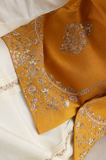 Smriti By Anju Agarwal_Yellow Bamboo Embroidery Hand Nehru Jacket _Online_at_Aza_Fashions
