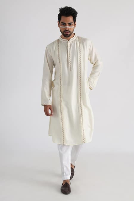 Buy_Smriti By Anju Agarwal_Yellow Bamboo, Cotton Embroidery, Sequins Hand Bundi And Kurta Set _Online_at_Aza_Fashions