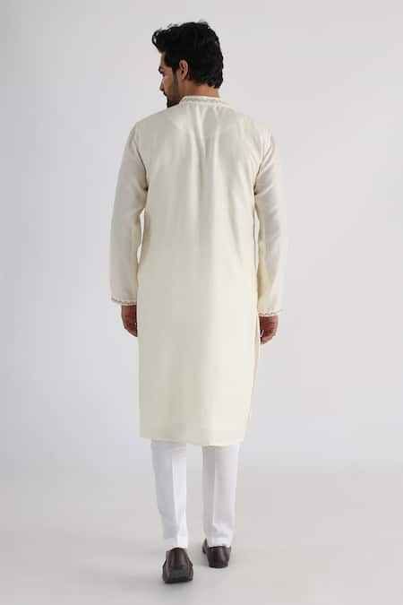 Smriti By Anju Agarwal_Yellow Bamboo, Cotton Embroidery, Sequins Hand Bundi And Kurta Set _at_Aza_Fashions