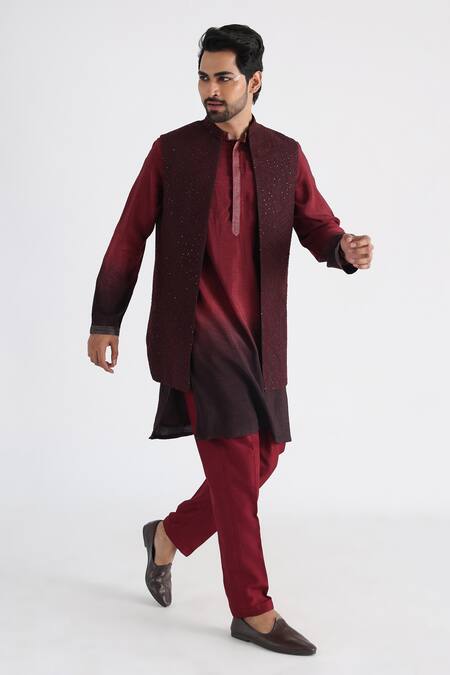 Smriti By Anju Agarwal_Brown Bamboo Embroidery Floral Nehru Jacket _Online_at_Aza_Fashions