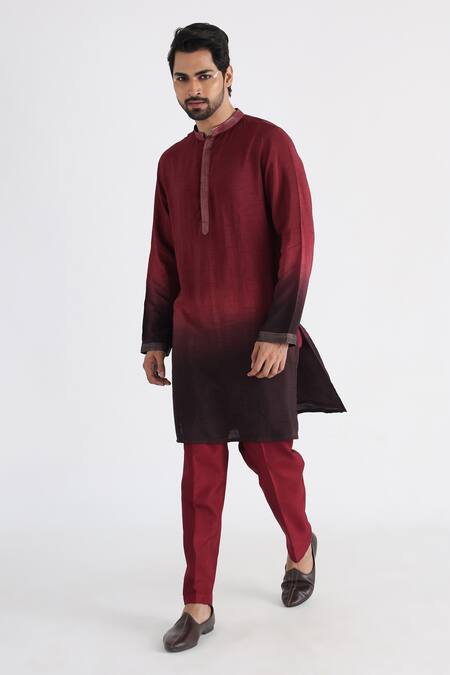 Buy_Smriti By Anju Agarwal_Brown Bamboo, Cotton Embroidery, Cut Work Nehru Jacket And Kurta Set _Online_at_Aza_Fashions