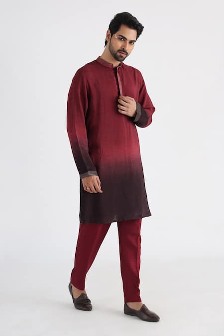 Buy_Smriti By Anju Agarwal_Brown Bamboo, Cotton Embroidery Qahwa Ombre Kurta Set _Online_at_Aza_Fashions