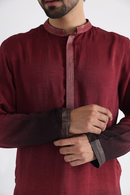 Shop_Smriti By Anju Agarwal_Brown Bamboo, Cotton Embroidery Qahwa Ombre Kurta Set _Online_at_Aza_Fashions