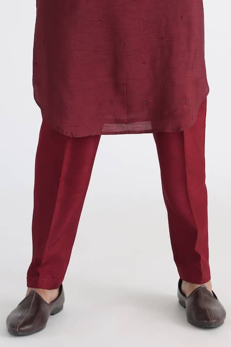 Shop_Smriti By Anju Agarwal_Maroon Cotton Cut Work Darek Placement Embroidered Kurta Set _Online_at_Aza_Fashions