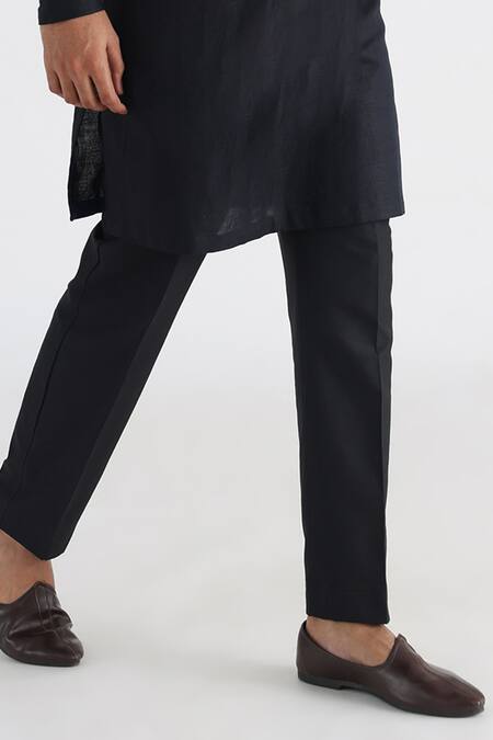 Buy_Smriti By Anju Agarwal_Black Handloom , Embroidery Taher Placement Kurta Set _Online_at_Aza_Fashions