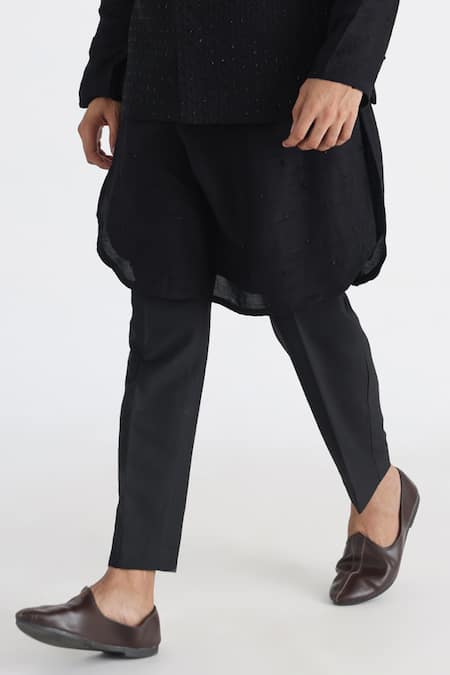 Shop_Smriti By Anju Agarwal_Black Bamboo, Silk, Cotton Embroidery Checkered Kurta Set _Online_at_Aza_Fashions
