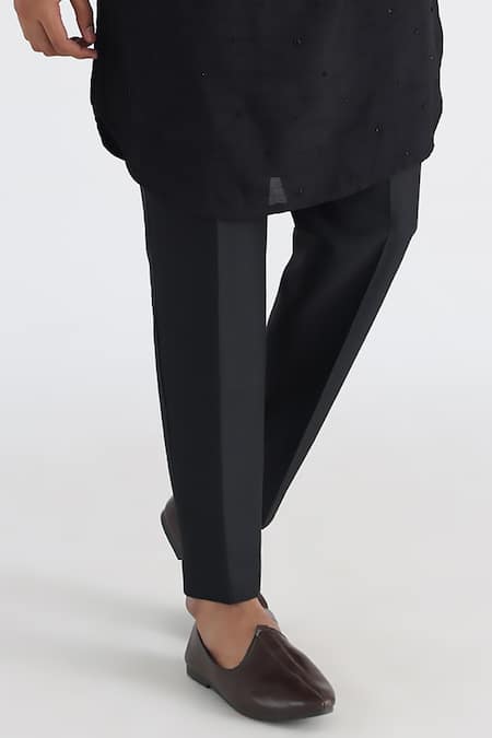 Buy_Smriti By Anju Agarwal_Black Bamboo, Cotton, Silk Embroidery Adeem Cutdana Kurta Set _Online_at_Aza_Fashions