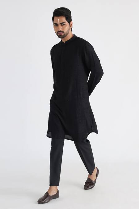 Shop_Smriti By Anju Agarwal_Black Bamboo, Cotton, Silk Embroidery Adeem Cutdana Kurta Set _Online_at_Aza_Fashions