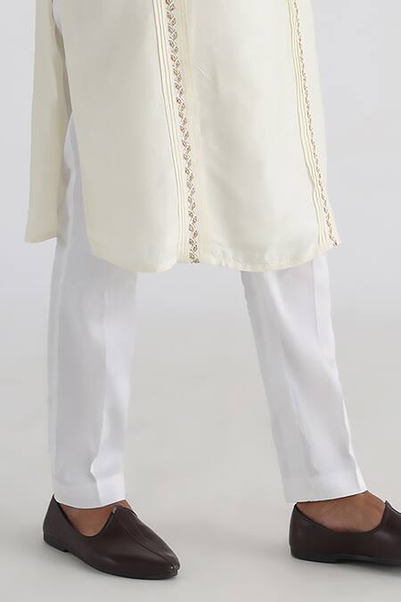 Buy_Smriti By Anju Agarwal_Off White Bamboo, Cotton Sequins, Embroidery Ruakh Thread Placement Kurta Set _Online_at_Aza_Fashions