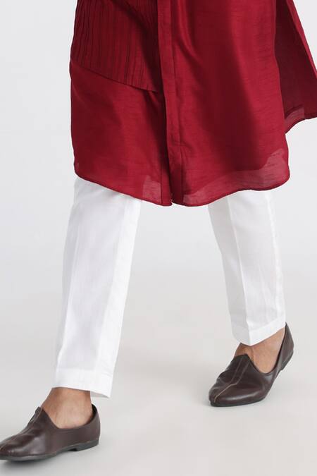 Buy_Smriti By Anju Agarwal_Maroon Bamboo, Cotton Sequins, Embroidery Ahmar Textured Pattern Kurta Set _Online_at_Aza_Fashions