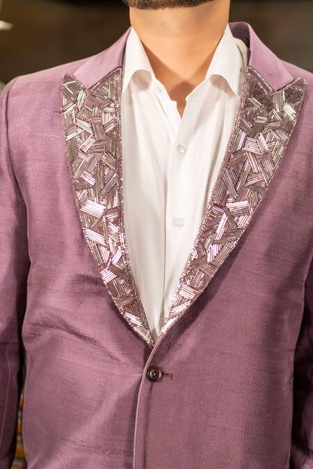 Buy_Decemberbyvivek_Purple Silk Embroidery Jacket And Pant Set _Online_at_Aza_Fashions