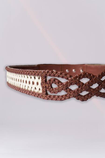 S&N by Shantnu Nikhil_Brown Embroidery Embellished Leather Belt _Online_at_Aza_Fashions