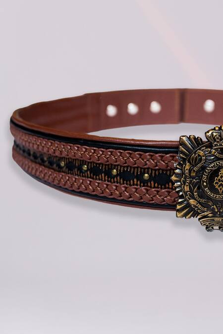 S&N By Shantnu Nikhil_Brown Faux Leather Embellished Belt_Online_at_Aza_Fashions