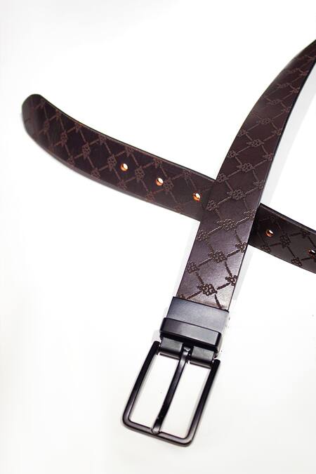 Buy_S&N by Shantnu Nikhil_Brown Embroidery Leather Engraved Belt _Online_at_Aza_Fashions