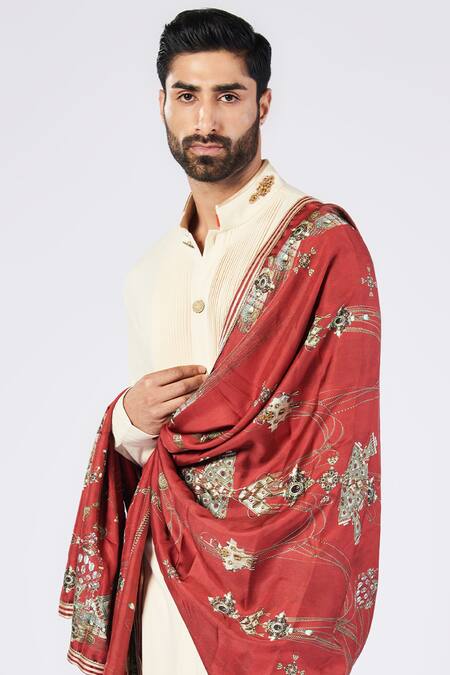 S&N By Shantnu Nikhil Red Jewel Pattern Print Stole Online at Aza Fashions S&N By Shantnu Nikhil_Red Jewel Pattern Print Stole_Online_at_Aza_Fashions