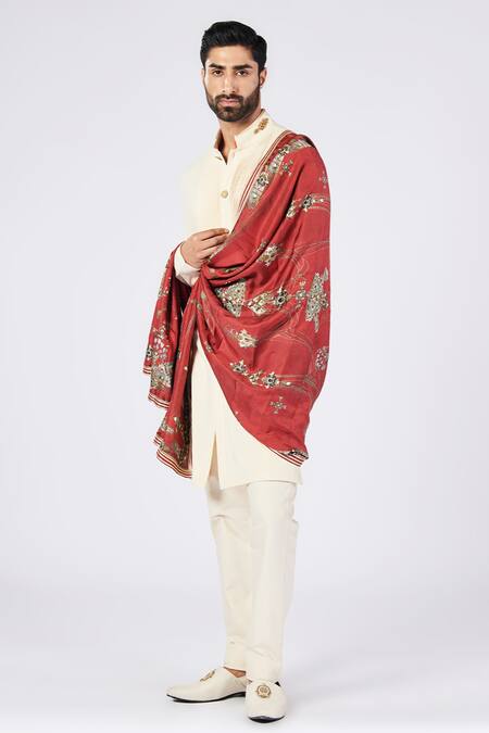 Buy S&N By Shantnu Nikhil Red Jewel Pattern Print Stole Online at Aza Fashions Buy_S&N By Shantnu Nikhil_Red Jewel Pattern Print Stole_Online_at_Aza_Fashions