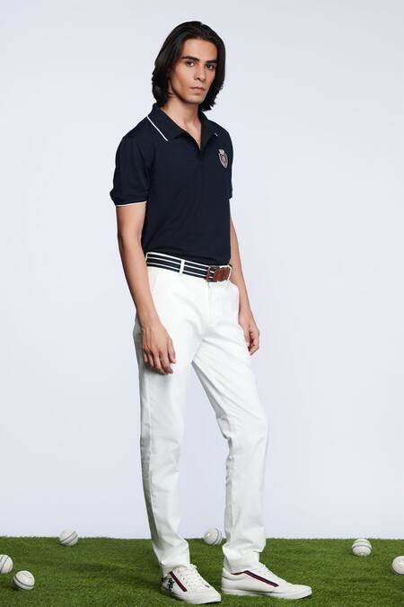 Shop S&N By Shantnu Nikhil Blue Cotton Embroidery Sncc Polo Knit Shirt Online at Aza Fashions Shop_S&N By Shantnu Nikhil_Blue Cotton Embroidery Sncc Polo Knit Shirt_Online_at_Aza_Fashions