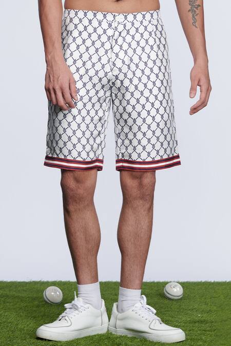 S&N By Shantnu Nikhil Off White Twill, Silk Sncc Geometric Print Shorts Online at Aza Fashions S&N By Shantnu Nikhil_Off White Twill, Silk Sncc Geometric Print Shorts_Online_at_Aza_Fashions