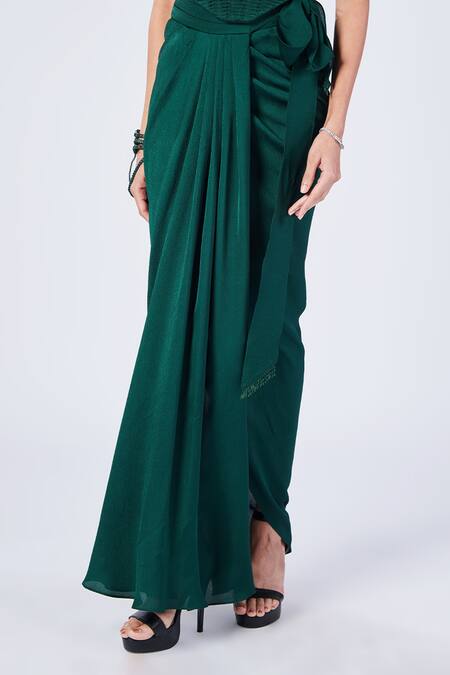 S&N By Shantnu Nikhil_Emerald Green Polyester Tassels Wrap-around Skirt_Online_at_Aza_Fashions