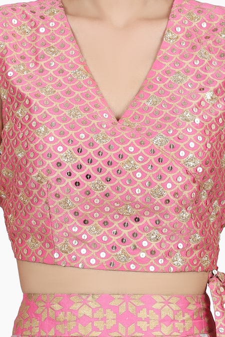 Seema Nanda_Pink Organza, Chanderi Silk, Lining Cotton Mul Kamla Printed Lehenga Set _at_Aza_Fashions