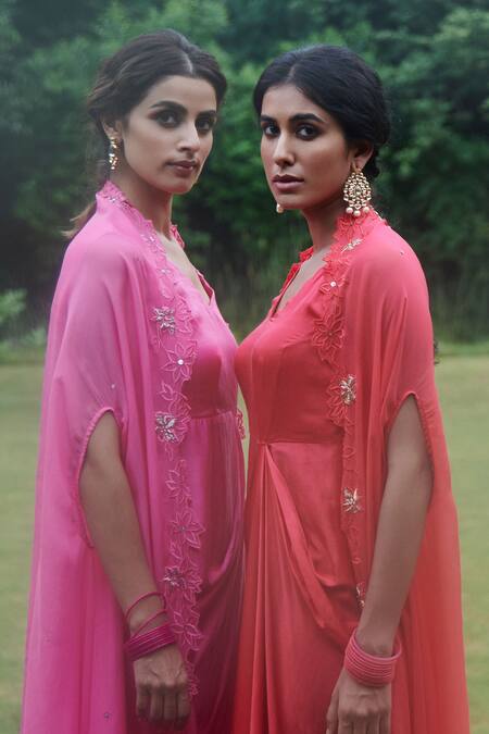 Shop_Seema Nanda_Pink Organza, Bemberg Satin, Lining Cotton Mul Gulab Draped With Embroidered_Online_at_Aza_Fashions
