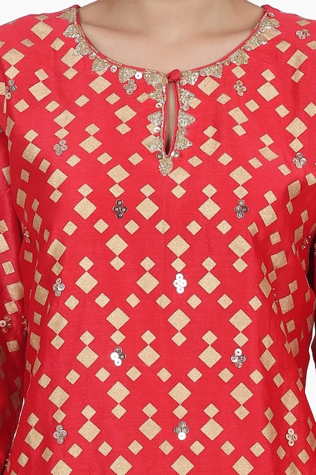 Seema Nanda_Red Chanderi Silk, Mul And Organza Lining Anahat Kurta Salwar Set_Online_at_Aza_Fashions