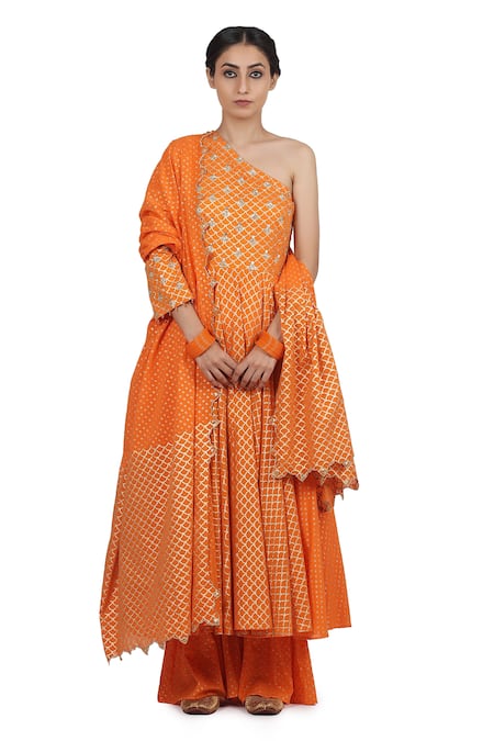 Buy_Seema Nanda_Orange  Lining Gota Patti, Guntaaz Anarkali Sharara Set _Online_at_Aza_Fashions
