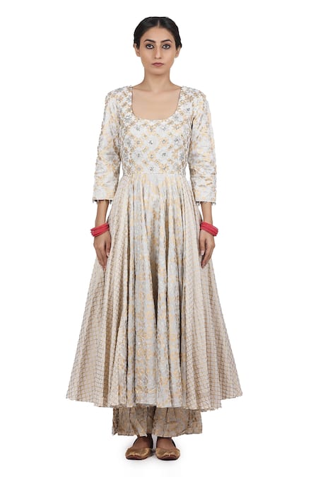 Buy_Seema Nanda_Ivory  Lining Gota Patti, Ikjot Anarkali Sharara Set _Online_at_Aza_Fashions